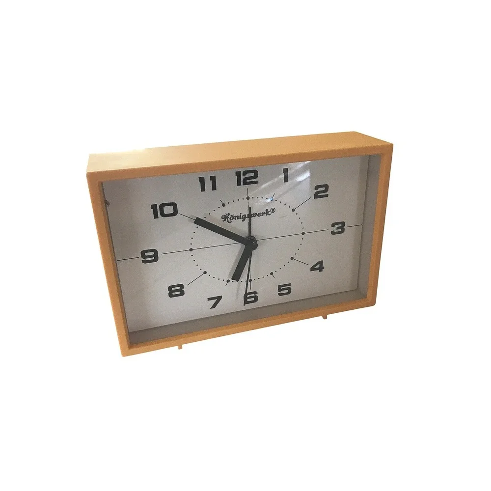 Konigswerk Orange Rectangular Alarm Clock Analog Battery Operated Minimalist